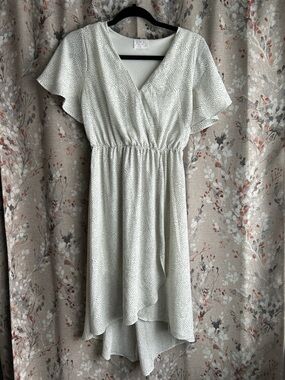 Sienna Sky Black Dotted White Dress High-Low V-Neck Dress